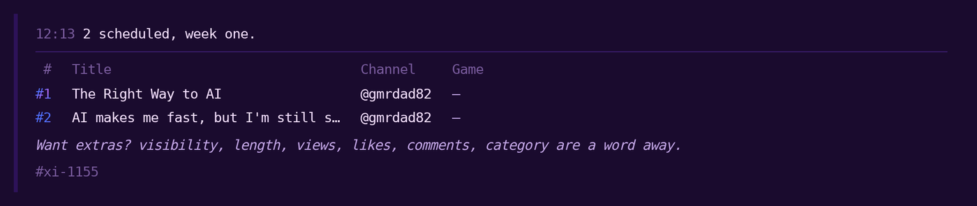 Schedule slate across channels