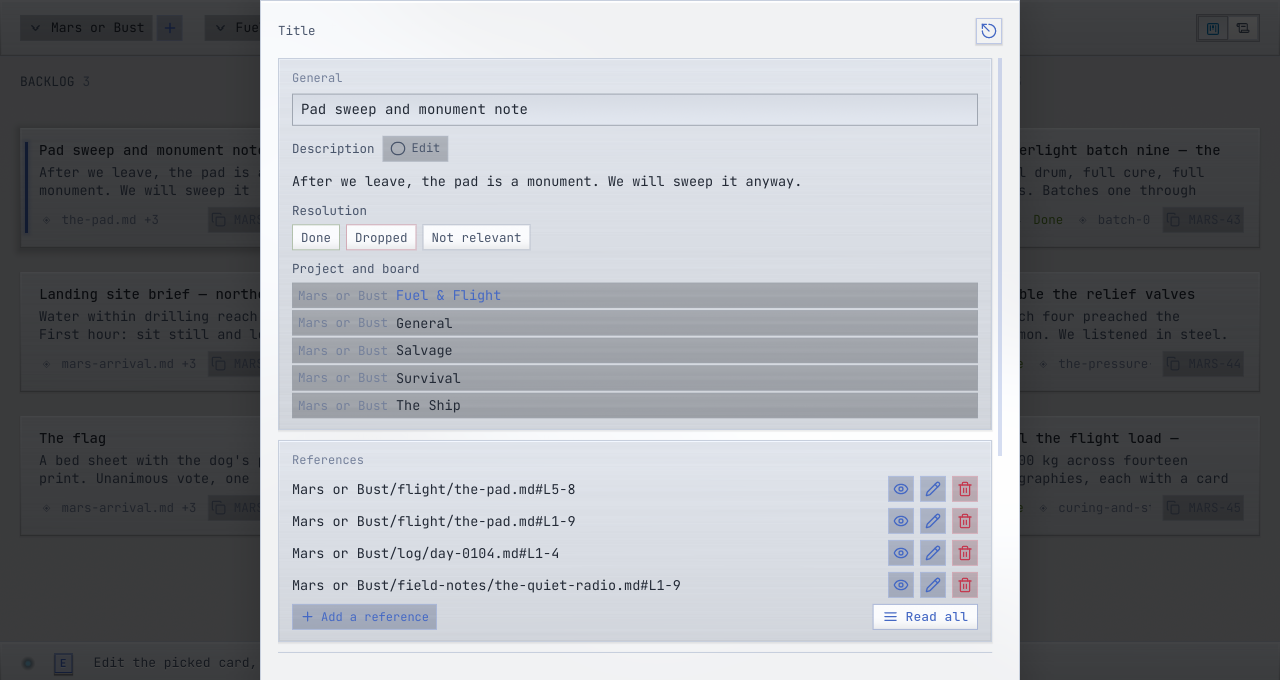 A Page with its file references and line ranges