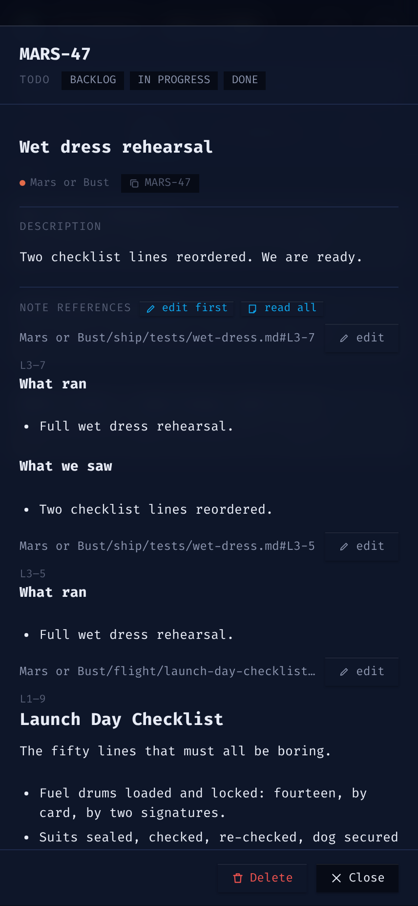 A Page opened on the phone — references read in place